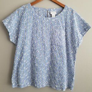 LIZ CLAIBORNE Seersucker Boat Neck Striped Women Tops/Blouse XL **Very Cute**